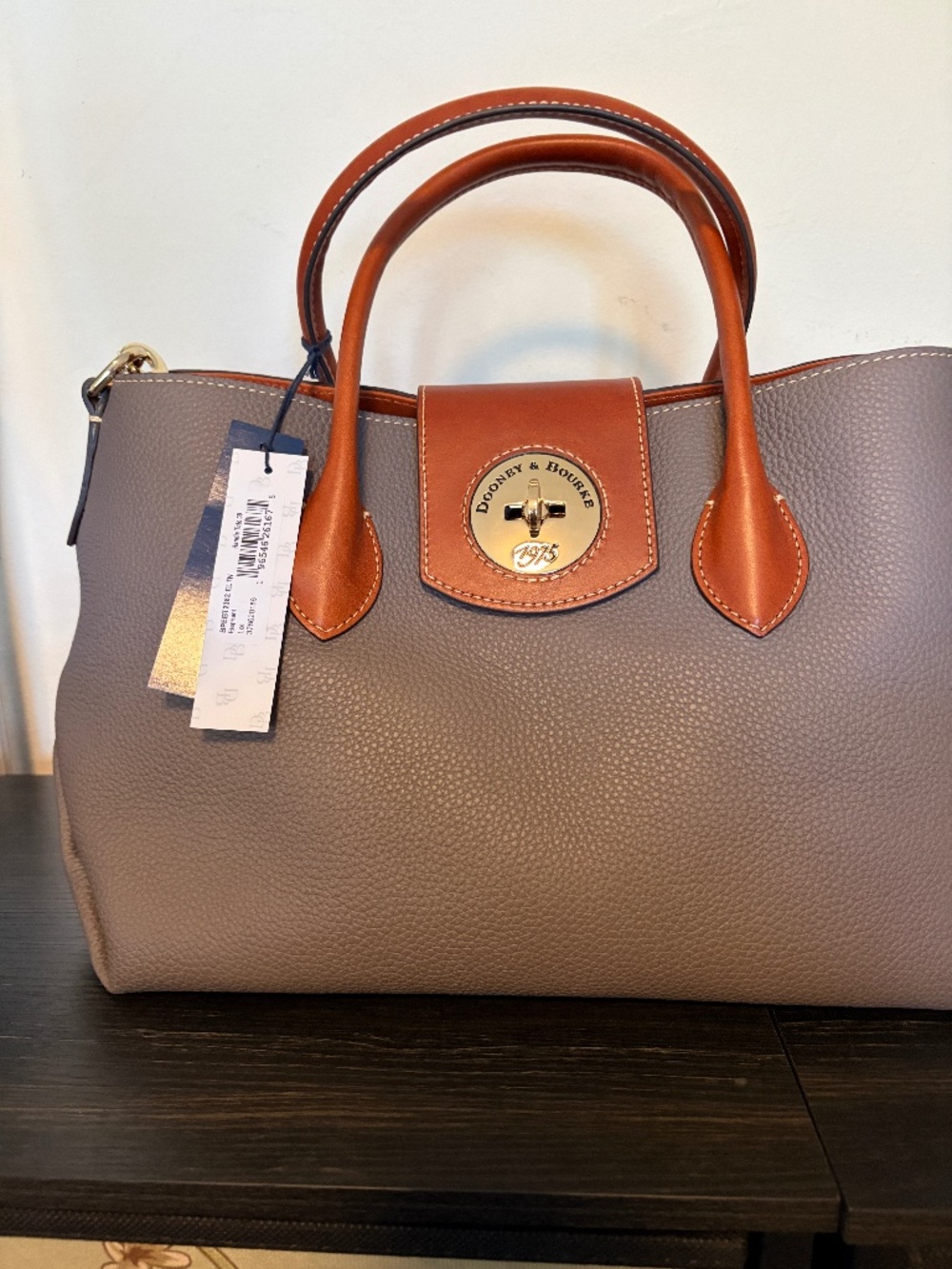 Dooney & Bourke Turnlock Leather Handle Tote in Elephant - NWT